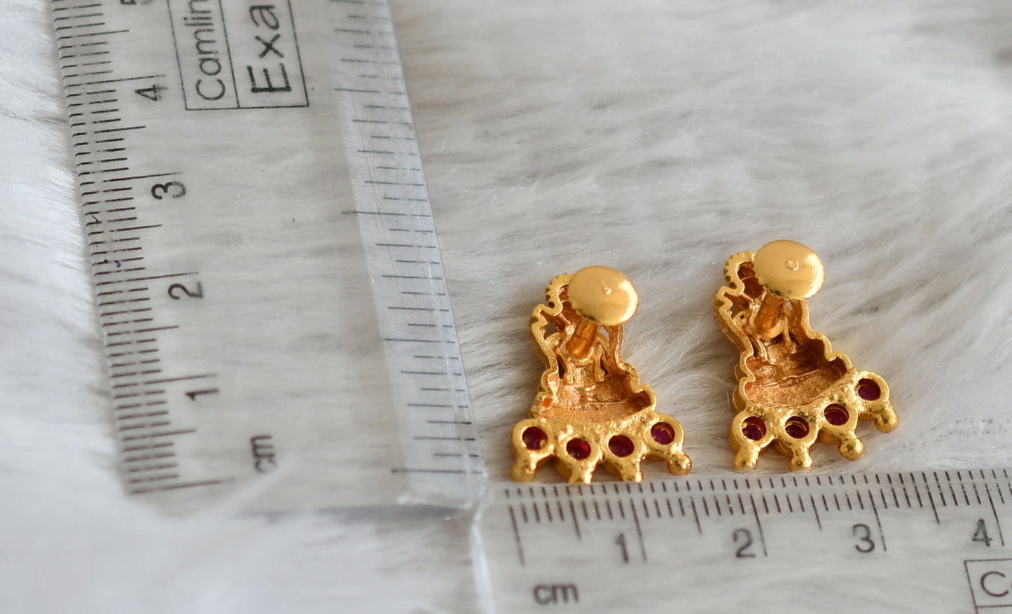 Gold look alike pink stone lakshmi screw back earrings/stud dj-49208