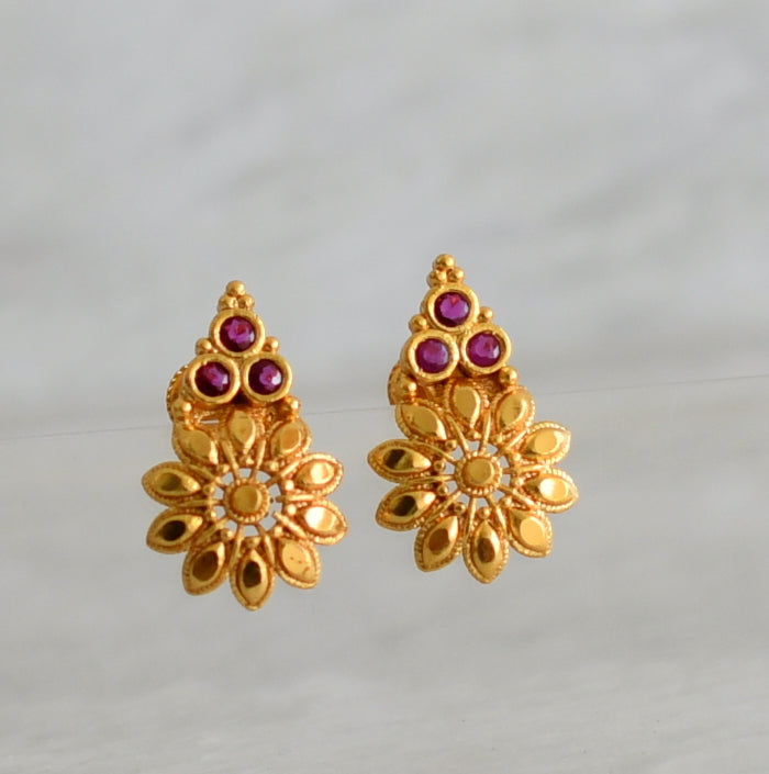 Gold look alike pink stone flower screw back earrings/stud dj-49213