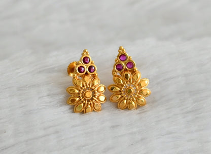 Gold look alike pink stone flower screw back earrings/stud dj-49213