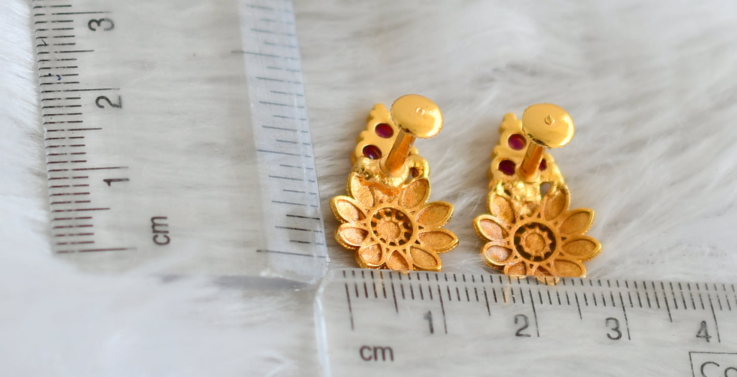 Gold look alike pink stone flower screw back earrings/stud dj-49213