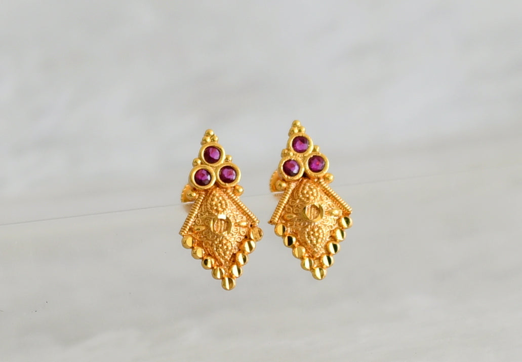 Gold look alike pink stone screw back earrings/stud dj-49214