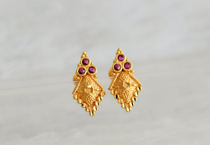 Gold look alike pink stone screw back earrings/stud dj-49214