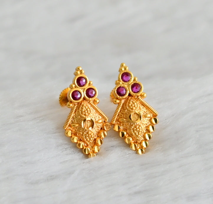 Gold look alike pink stone screw back earrings/stud dj-49214