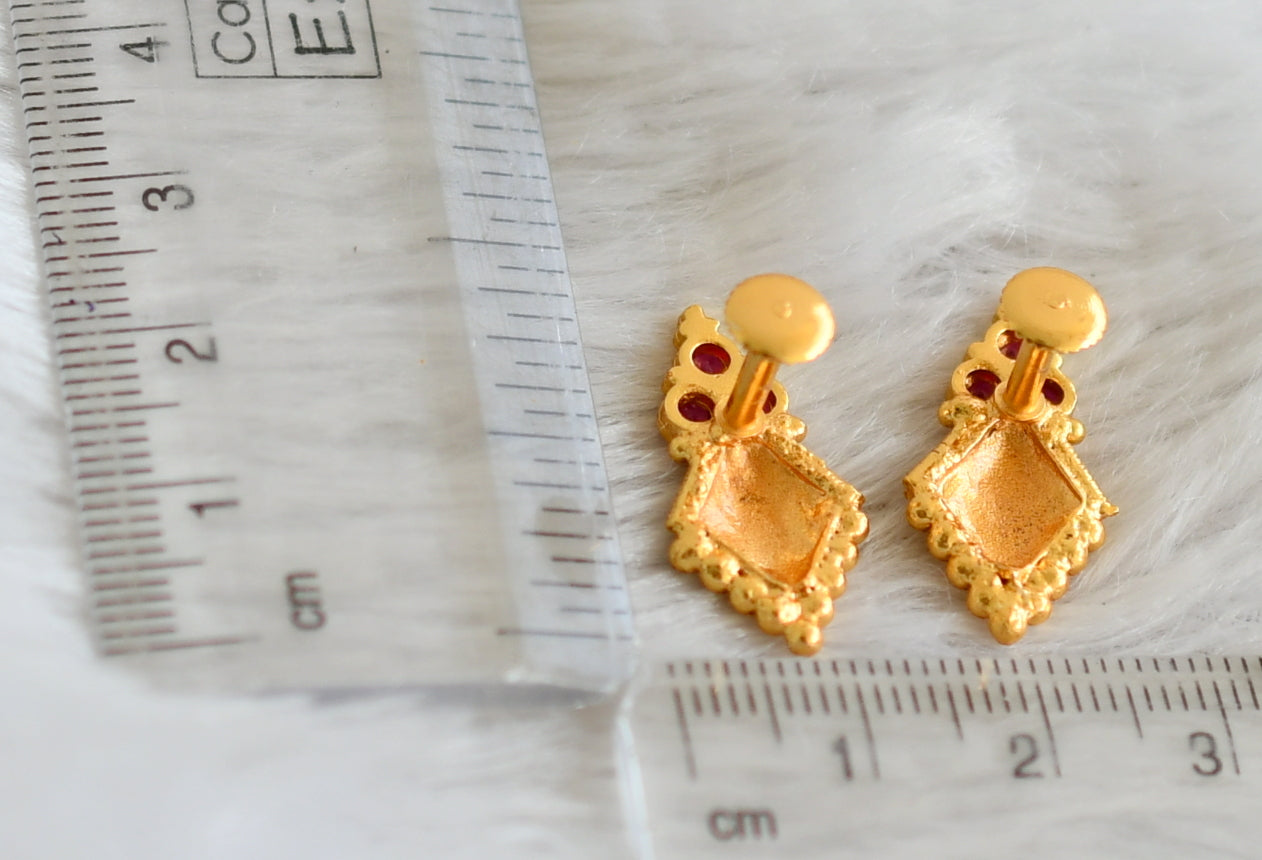 Gold look alike pink stone screw back earrings/stud dj-49214