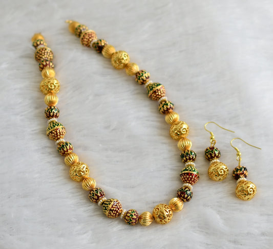 Awesome Gold Tone Designer Meenakari Beads Necklace Set -dj09337