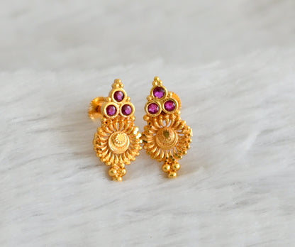 Gold look alike pink stone screw back earrings/stud dj-49211