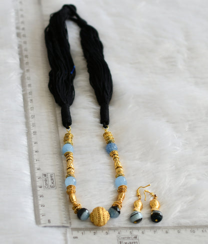 Antique gold tone Grey-black beaded Thread Necklace Set -dj09368