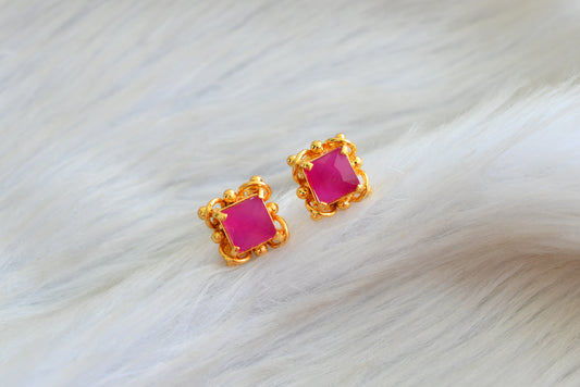 Gold tone ruby square stone stud/earrings dj-42683