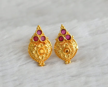 Gold look alike pink stone flower screw back earrings/stud dj-49210