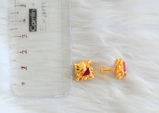 Gold tone ruby square stone stud/earrings dj-42683