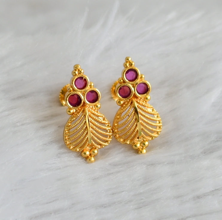 Gold look alike pink stone screw back earrings/stud dj-49209