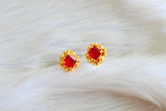 Gold tone maroon square stone stud/earrings dj-42685