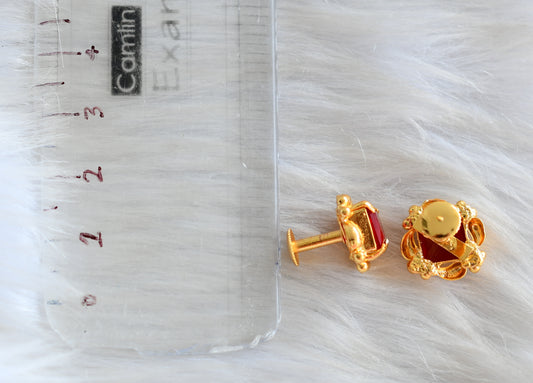 Gold tone maroon square stone stud/earrings dj-42685