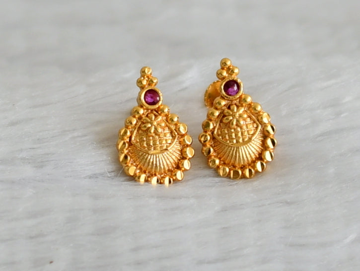 Gold look alike pink stone screw back earrings/stud dj-49219