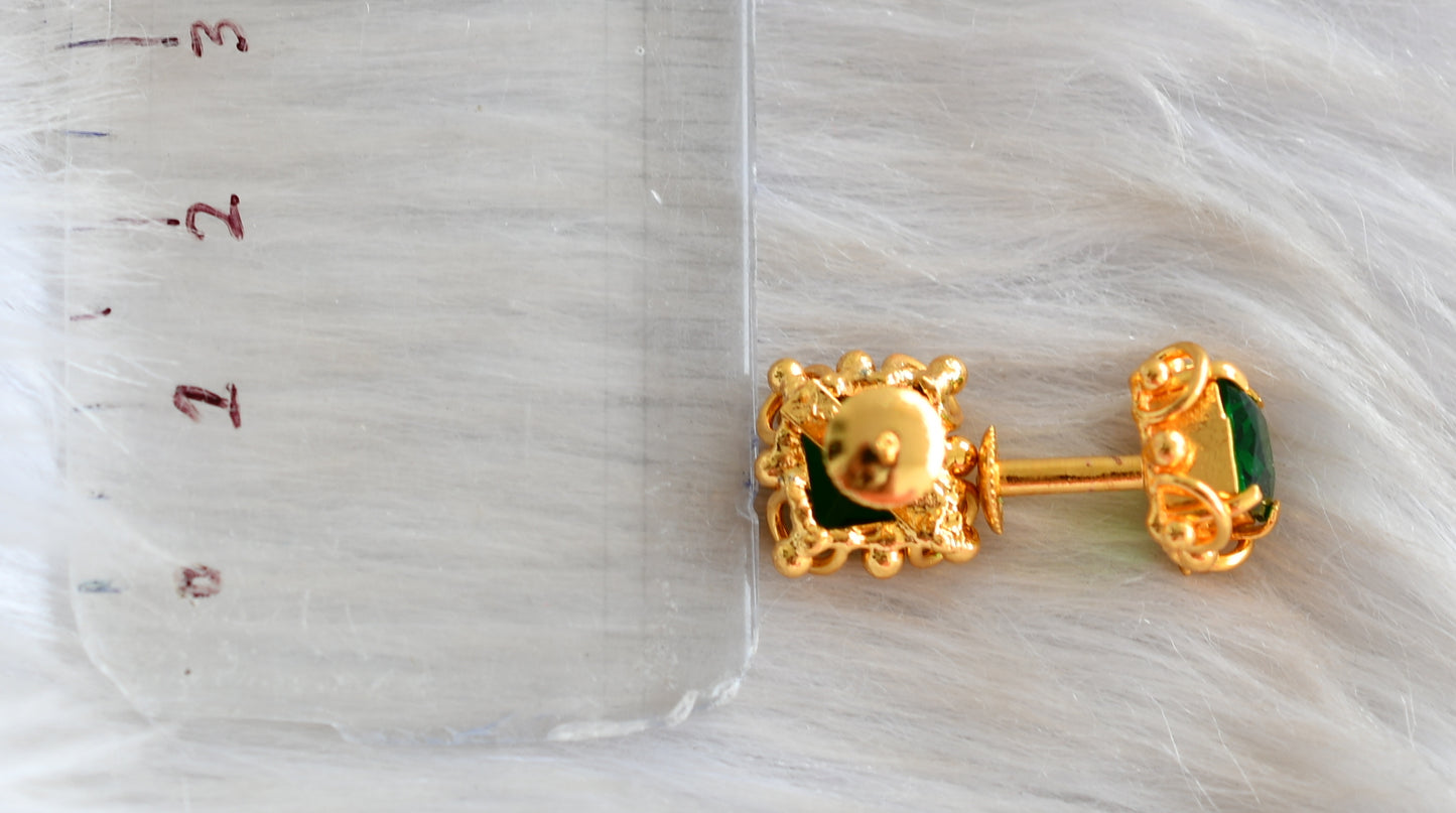 Gold tone green square stone stud/earrings dj-42686