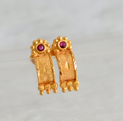 Gold look alike pink stone scrwe back earrings/stud dj-49215