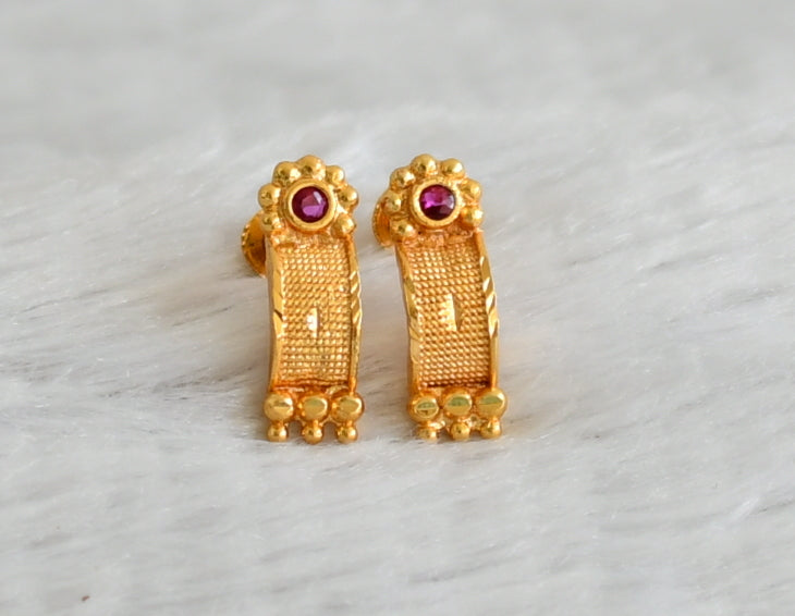 Gold look alike pink stone scrwe back earrings/stud dj-49215