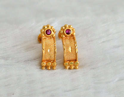 Gold look alike pink stone scrwe back earrings/stud dj-49215