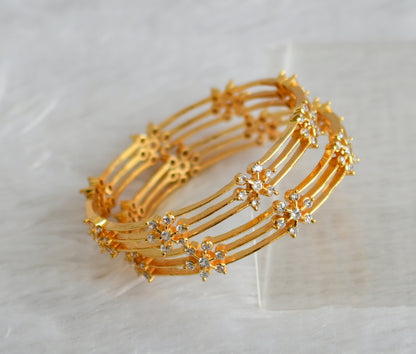 Gold tone cz white flower bangles(2.4) dj-47392