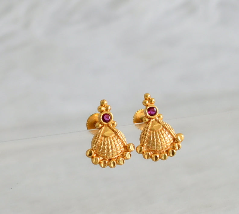 Gold look alike pink stone screw back earrings/stud dj-49223