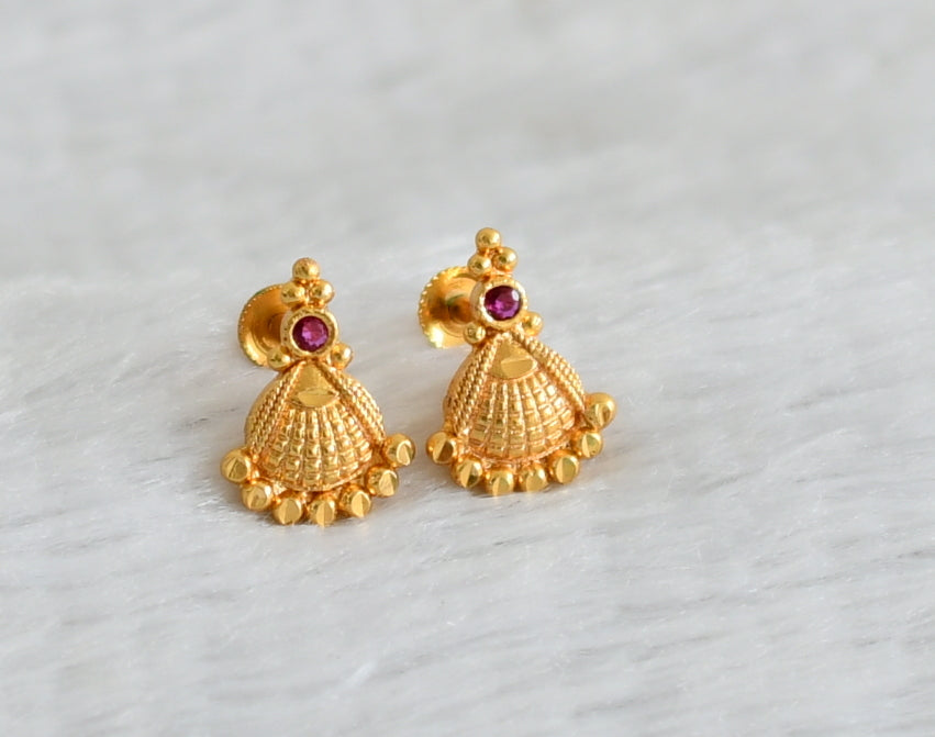 Gold look alike pink stone screw back earrings/stud dj-49223