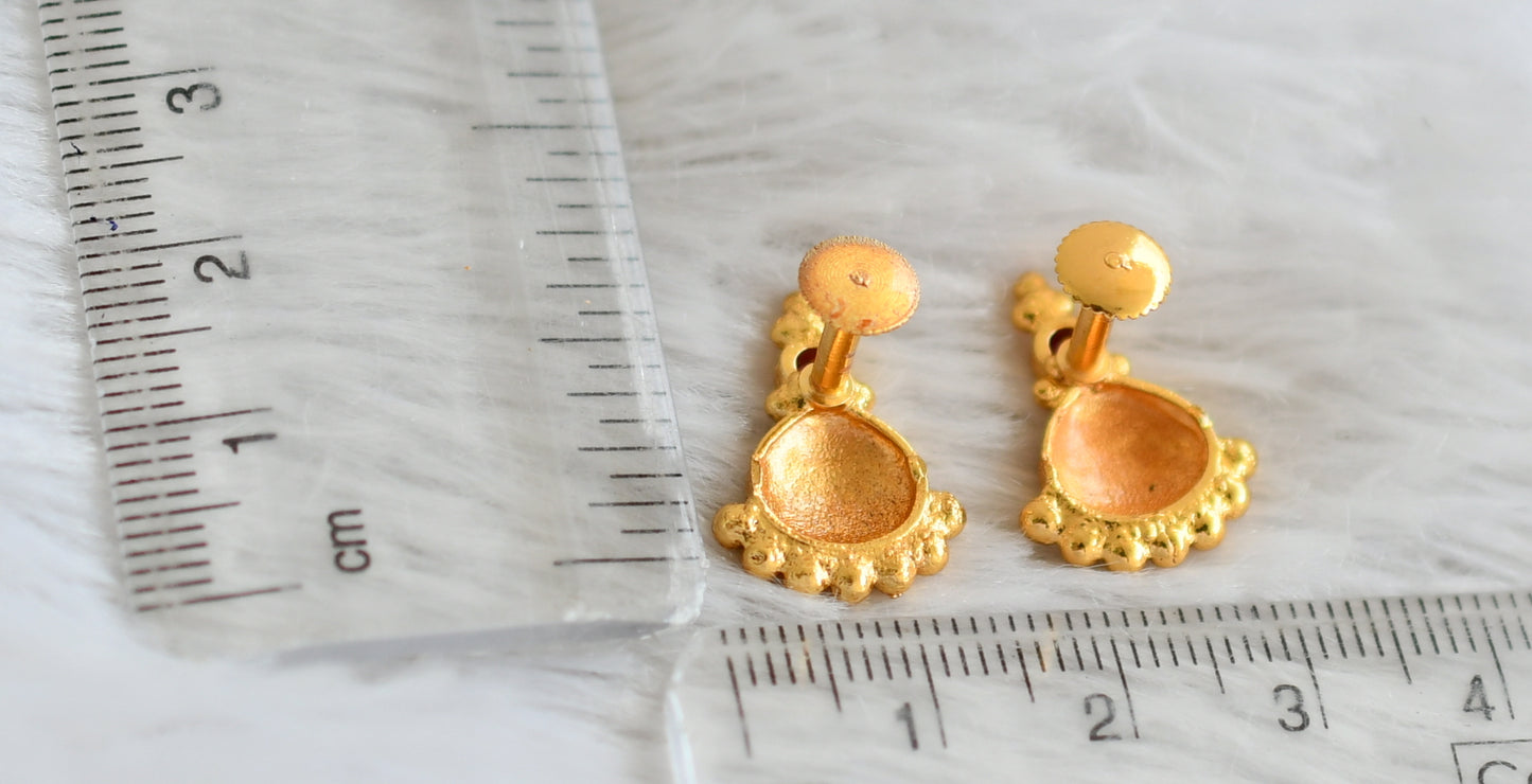 Gold look alike pink stone screw back earrings/stud dj-49223