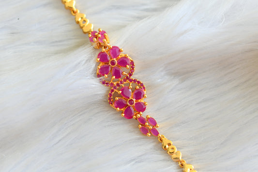 Gold tone Cz Ruby flower bracelet dj-42669