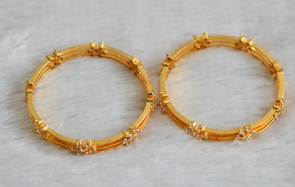 Gold tone cz white flower bangles(2.4) dj-47392