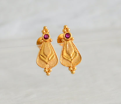 Gold look alike pink stone screw back earrings/stud dj-49216