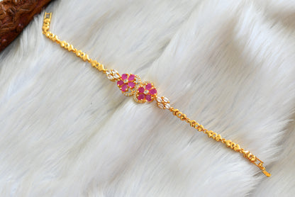 Gold tone Cz Ruby-white flower bracelet dj-42670