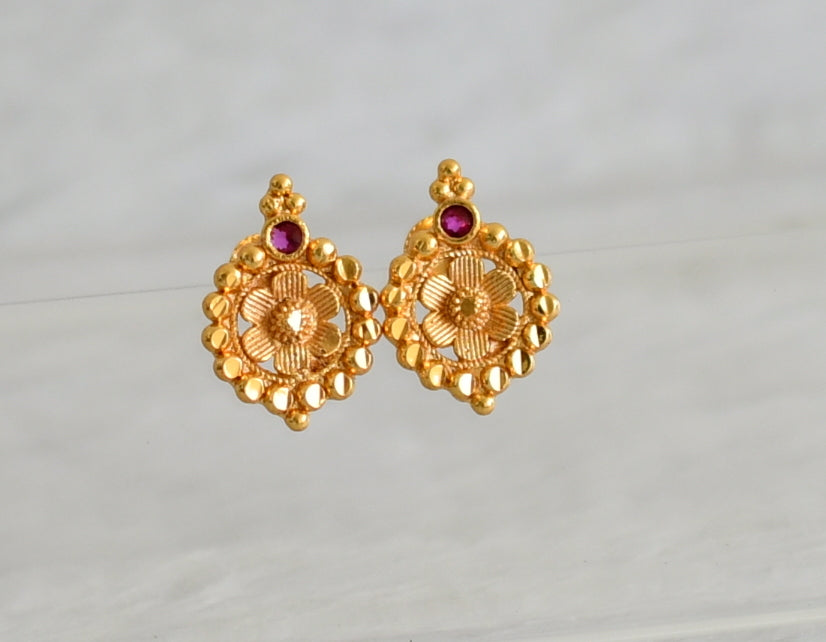 Gold look alike pink stone screw back earrings/stud dj-49218