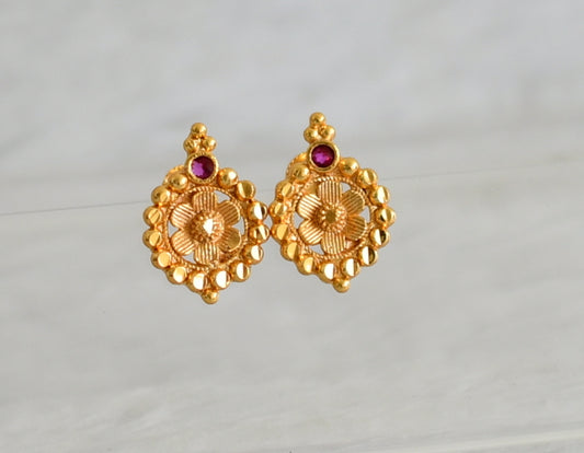 Gold look alike pink stone screw back earrings/stud dj-49218