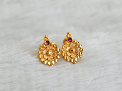 Gold look alike pink stone screw back earrings/stud dj-49218