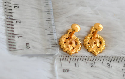 Gold look alike pink stone screw back earrings/stud dj-49218