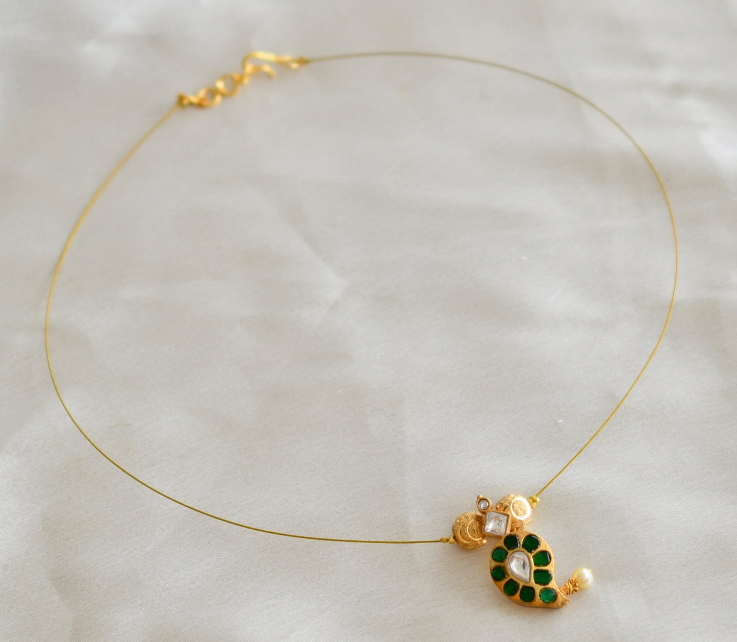 Gold tone green-white kundan jadau mango invisible necklace dj-45743