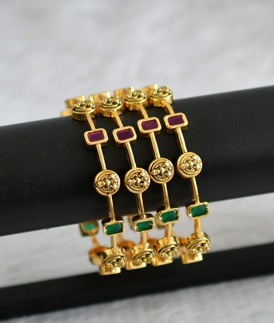 Matte finish ruby-green block stone lakshmi set of 4 bangles(2.4) dj-47402