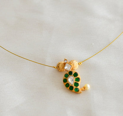 Gold tone green-white kundan jadau mango invisible necklace dj-45743