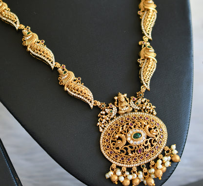 Matte finish kemp-green-white lakshmi peacock haar set dj-44009