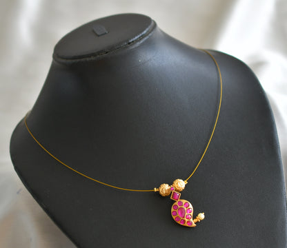 Gold tone pink kundan jadau mango invisible necklace dj-45742