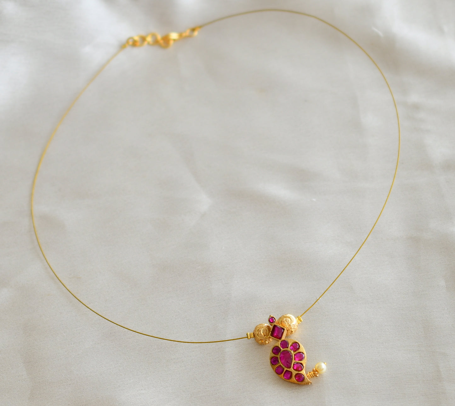 Gold tone pink kundan jadau mango invisible necklace dj-45742