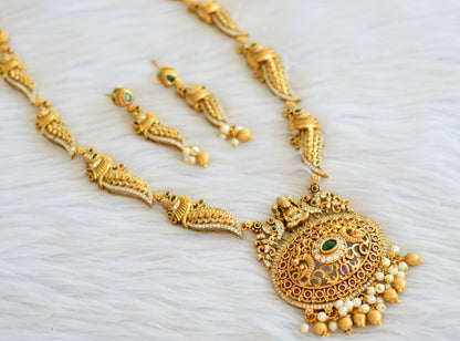 Matte finish kemp-green-white lakshmi peacock haar set dj-44009