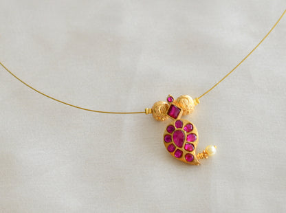 Gold tone pink kundan jadau mango invisible necklace dj-45742