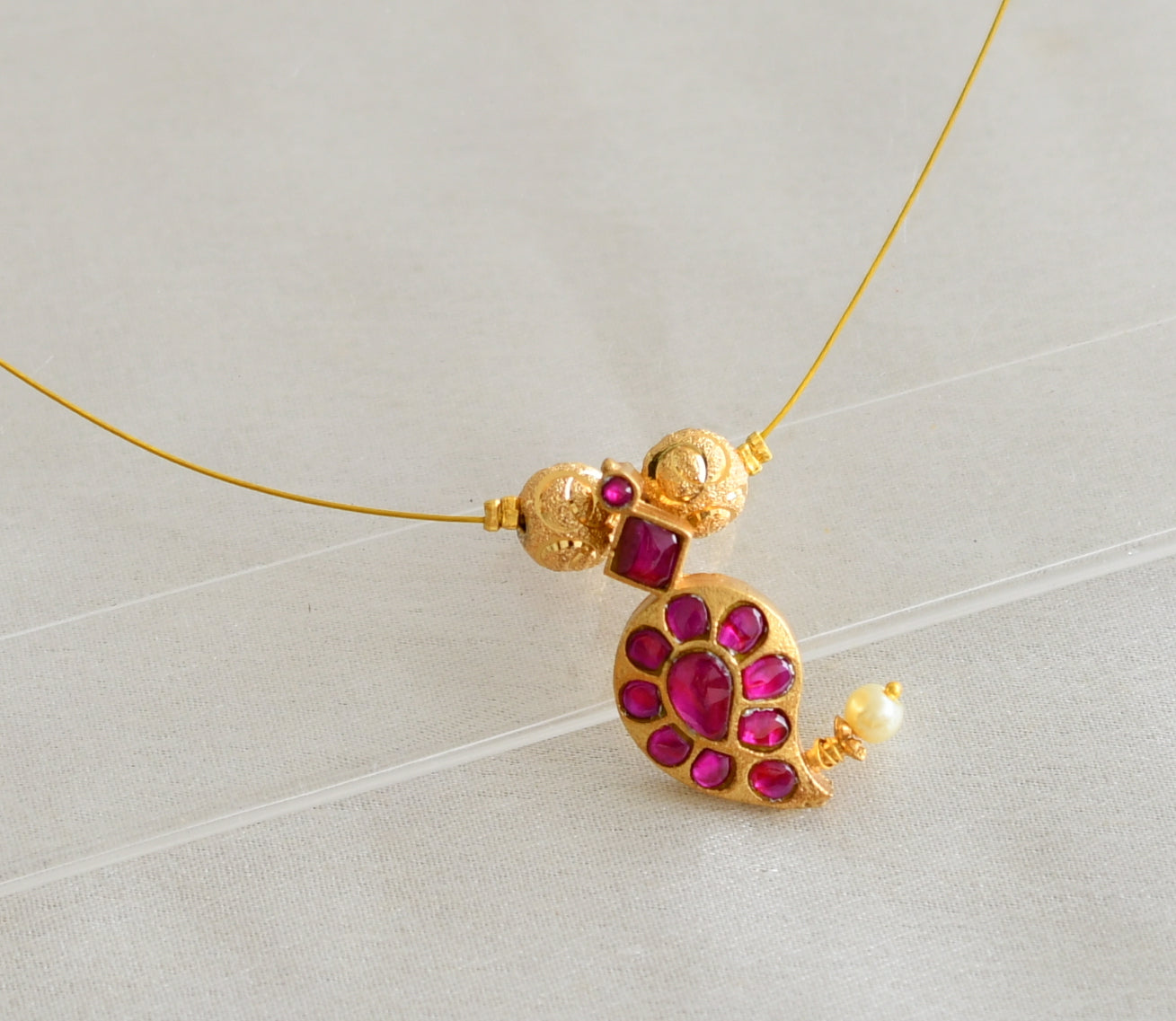 Gold tone pink kundan jadau mango invisible necklace dj-45742