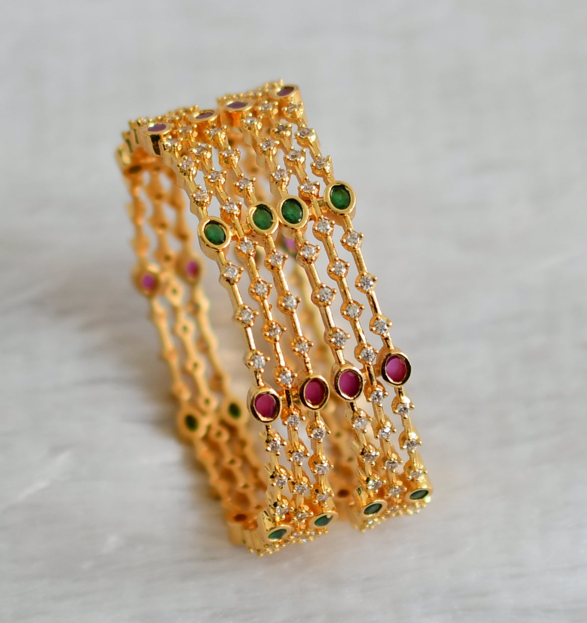 Gold tone ruby-green-white bangles(2.4) dj-47399