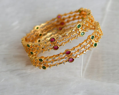 Gold tone ruby-green-white bangles(2.4) dj-47399