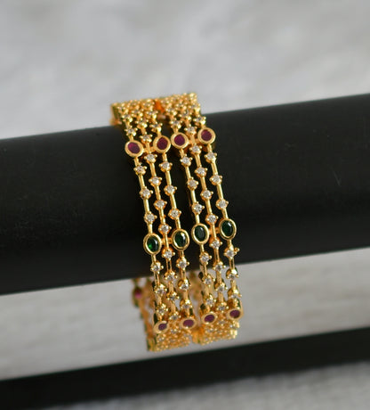 Gold tone ruby-green-white bangles(2.4) dj-47399