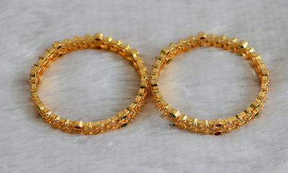 Gold tone ruby-green-white bangles(2.4) dj-47399