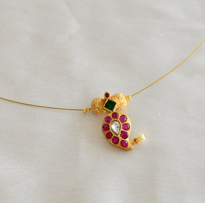 Gold tone pink-green-white kundan jadau mango invisible  necklace dj-45741