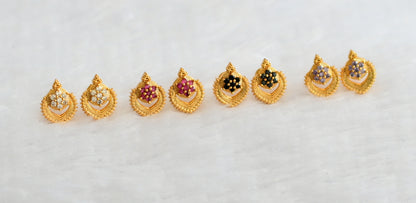 Gold tone ruby-white-black-purple flower combo earrings dj-49231