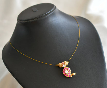 Gold tone pink-white kundan jadau mango invisible necklace dj-45740